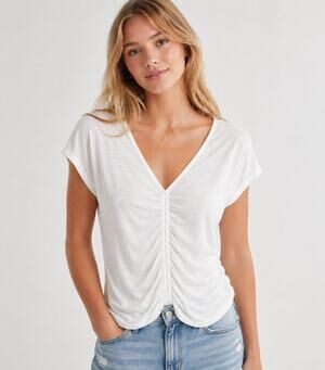 American Eagle Soft and Sexy Ruched Front Shirt White Lightweight NWOT XS